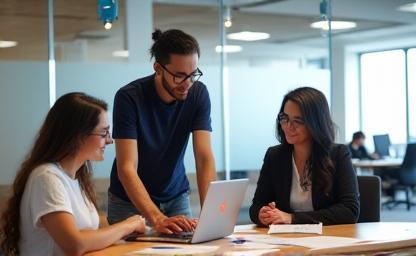 TelDiseño MX employees collaborating in a modern workspace